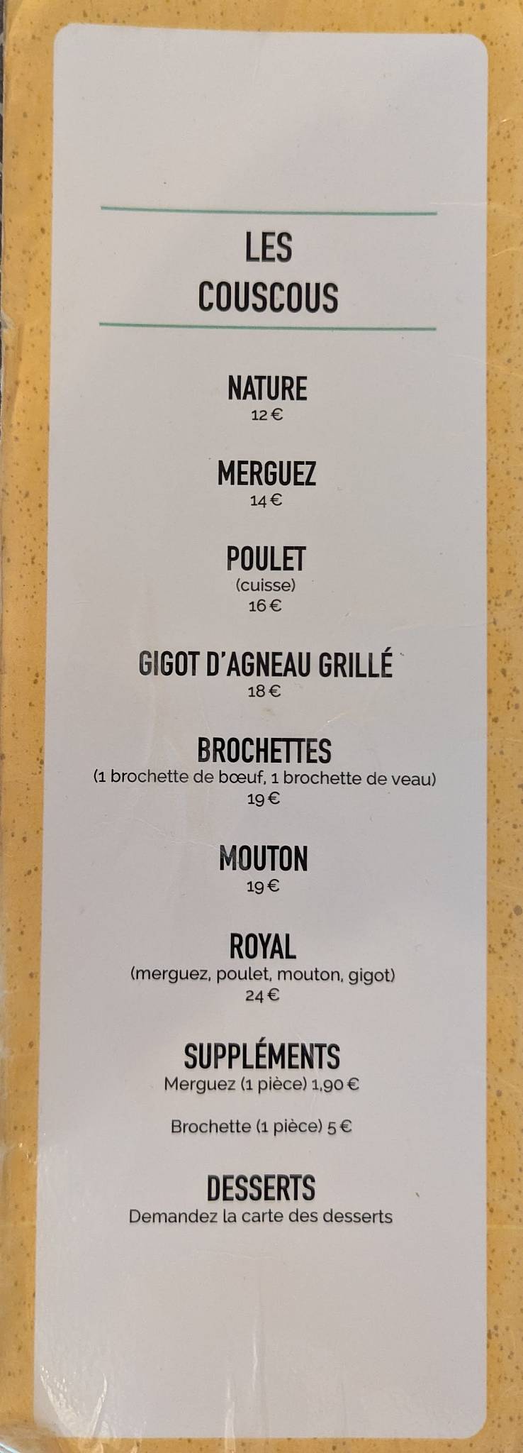 Menu de Chez Mamane