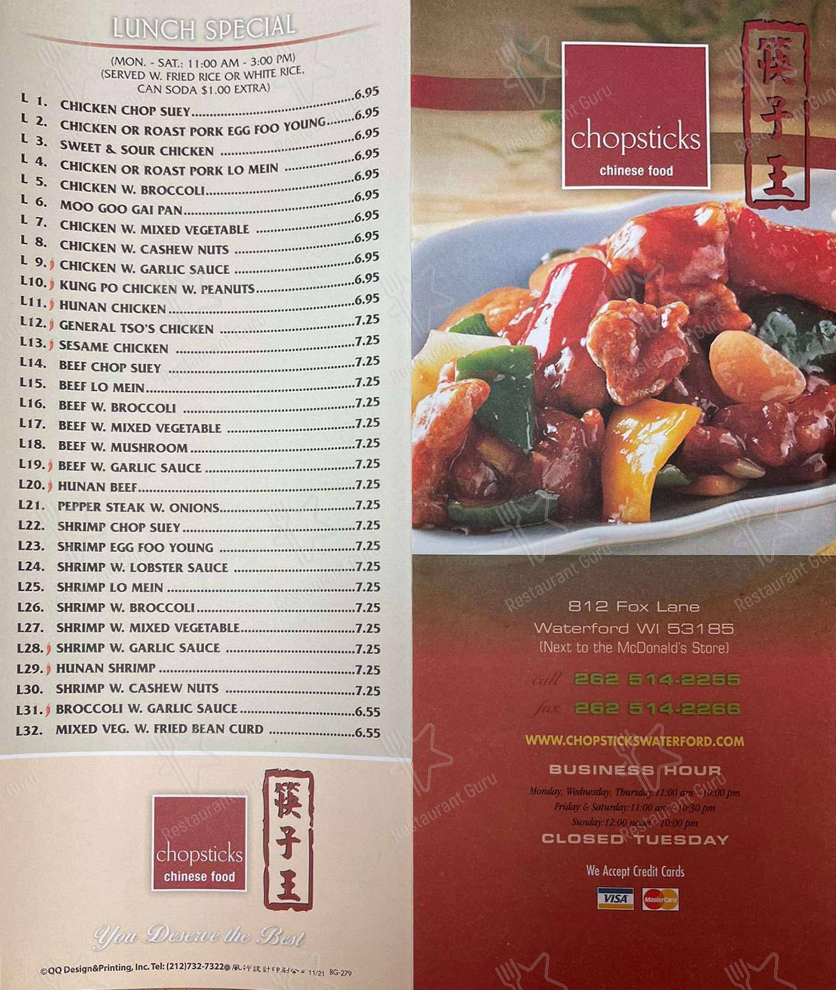 Menu at Chopsticks restaurant, Waterford