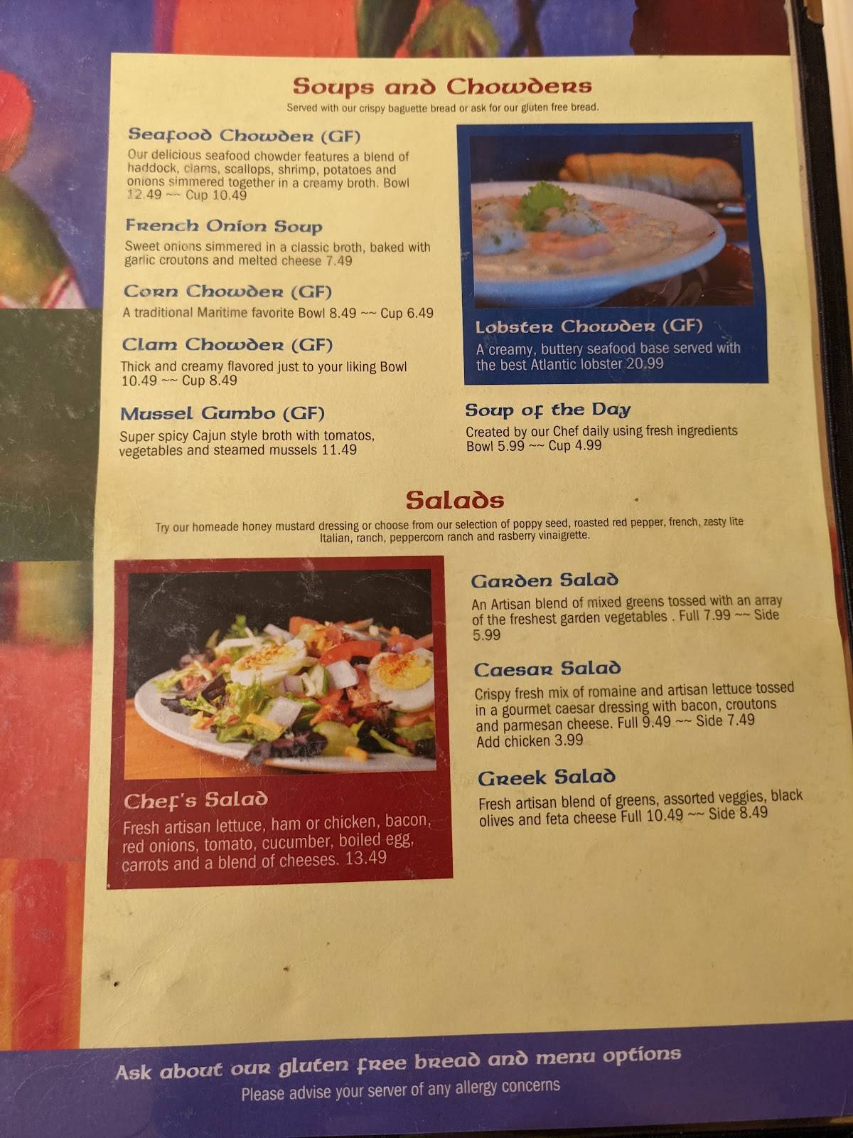 Menu at Chowder House on Main restaurant, Tatamagouche