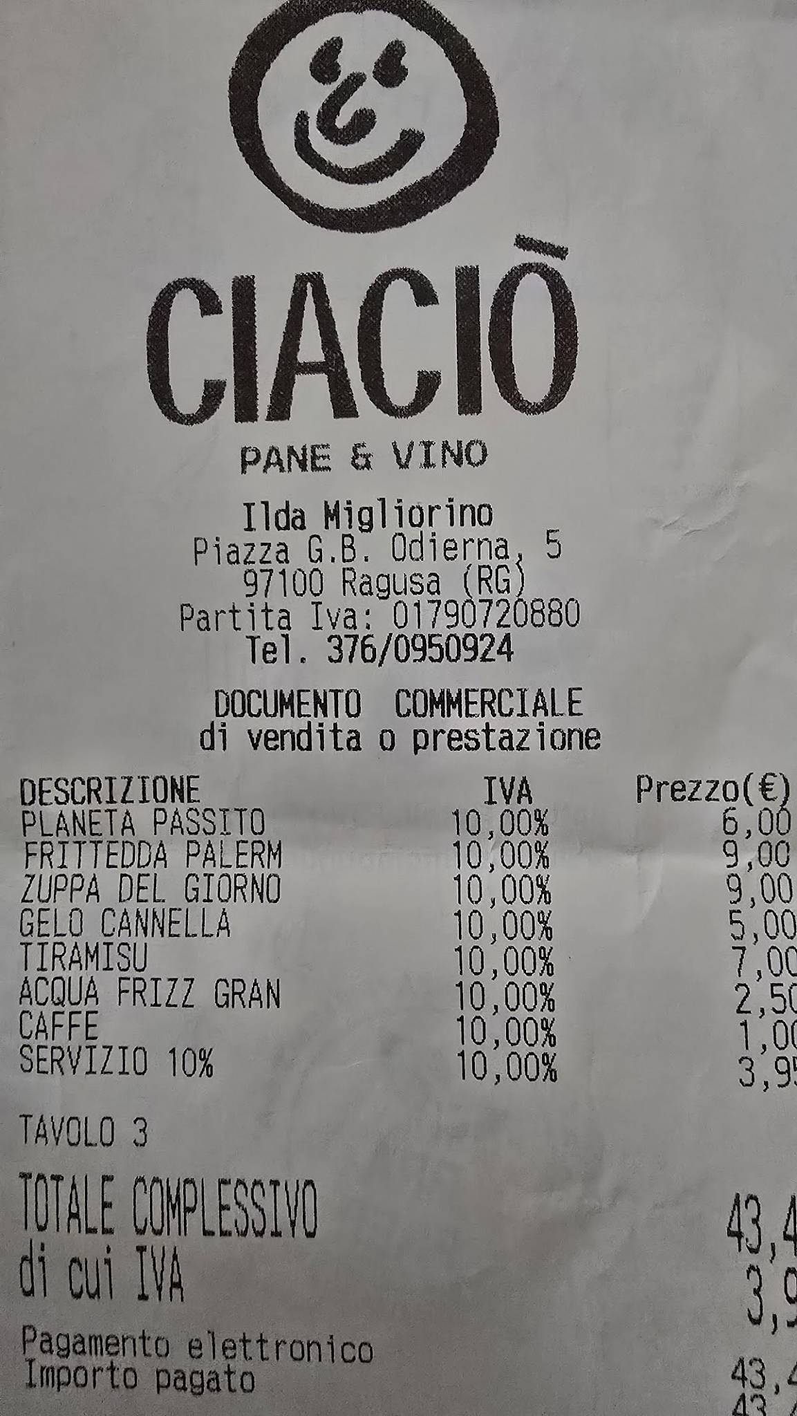 Menu di Ciaciò Pane&vino 