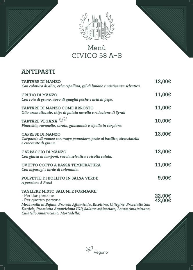 Menu di Civico58 A-B 