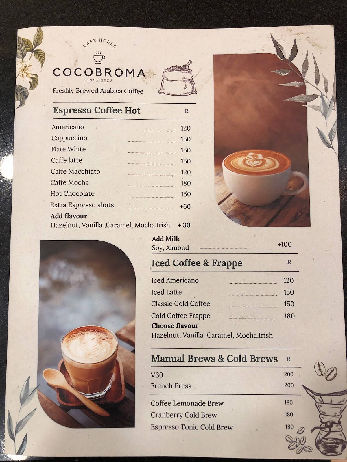 CocoBroma Coffee Thakur Village menu