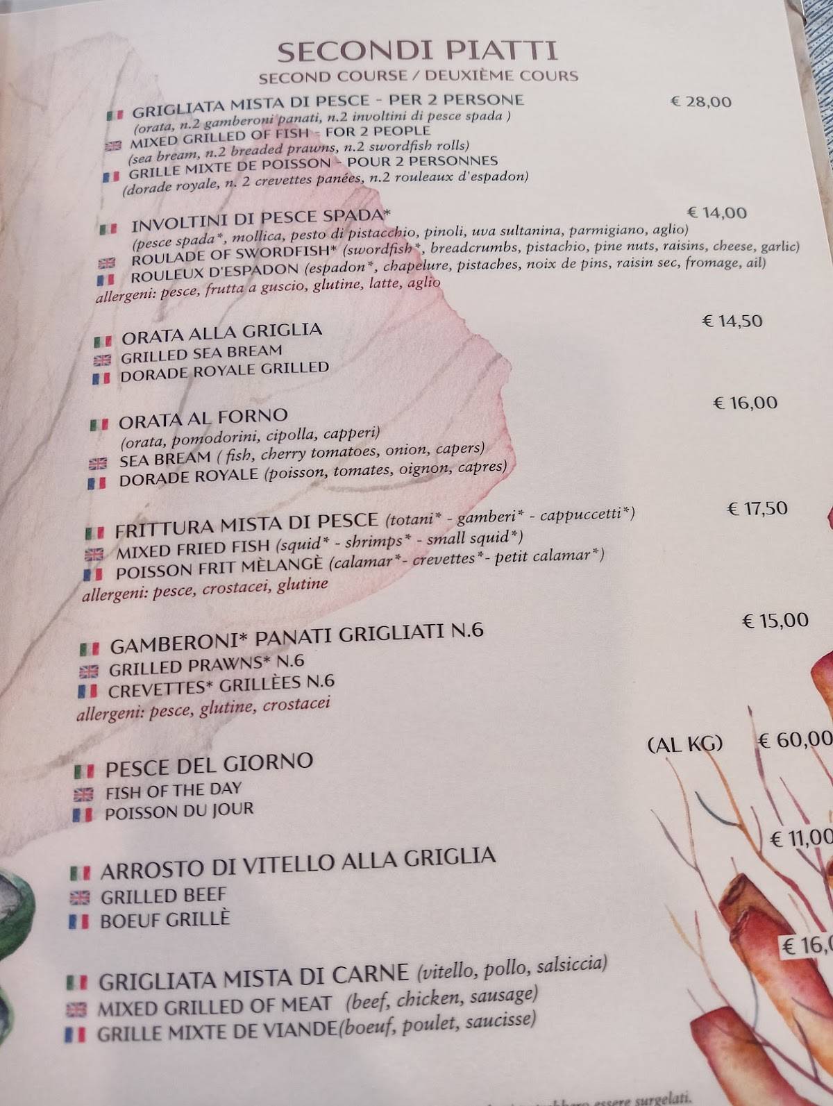 Menu di Coral Reef Ristorantino 