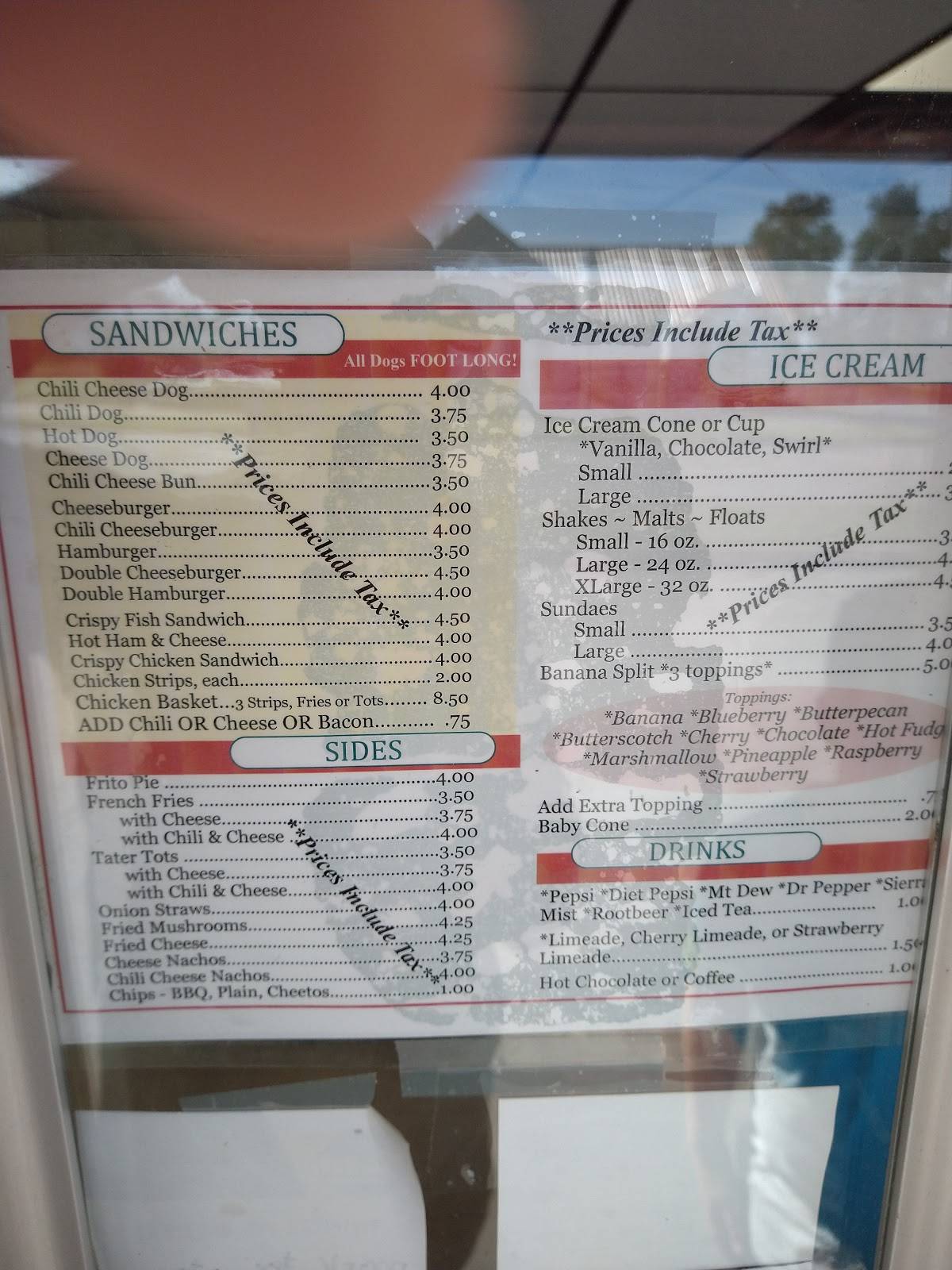 Menu at CreeMee DriveIn restaurant, Eldon