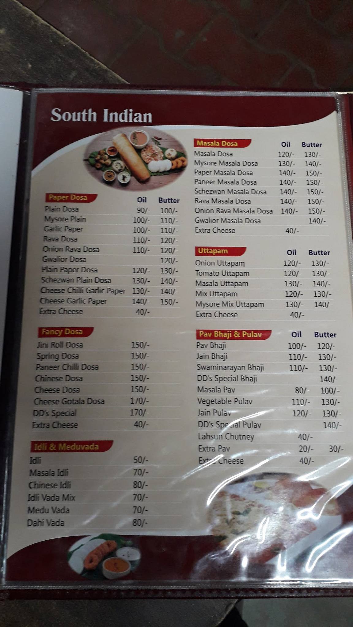 DD's Restro Cafe menu