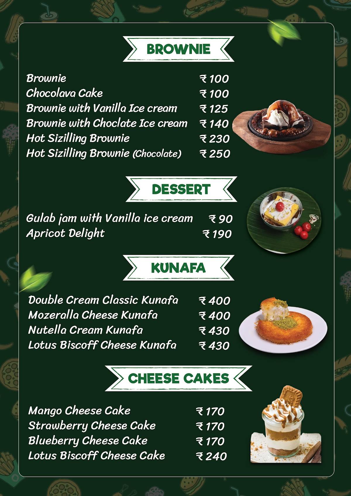 DESSERT HOUSE menu