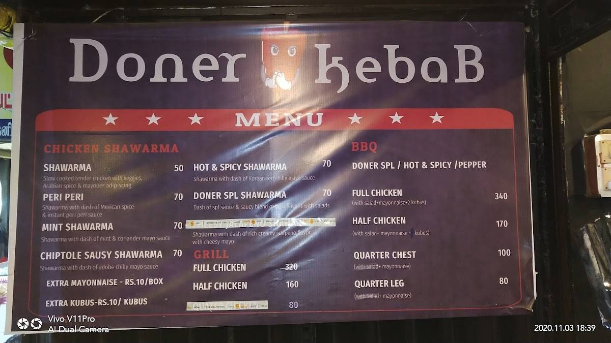 Menu at DONER KEBAB, Chennai