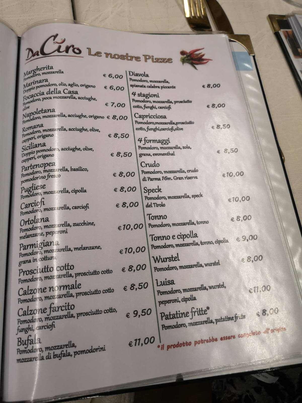 Menu di Da Ciro 