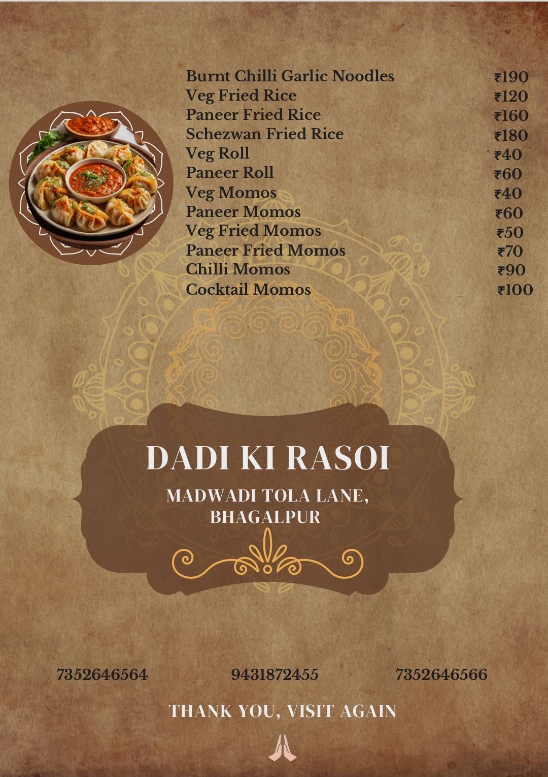 Dadi Ki Rasoi menu
