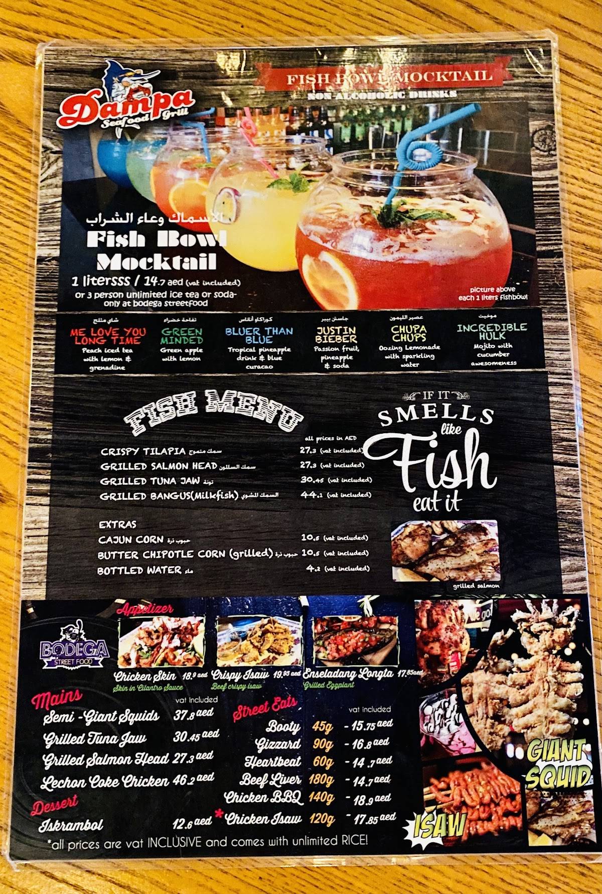 Menu at Dampa Seafood Grill Dubai restaurant, Dubai, Baniyas Rd