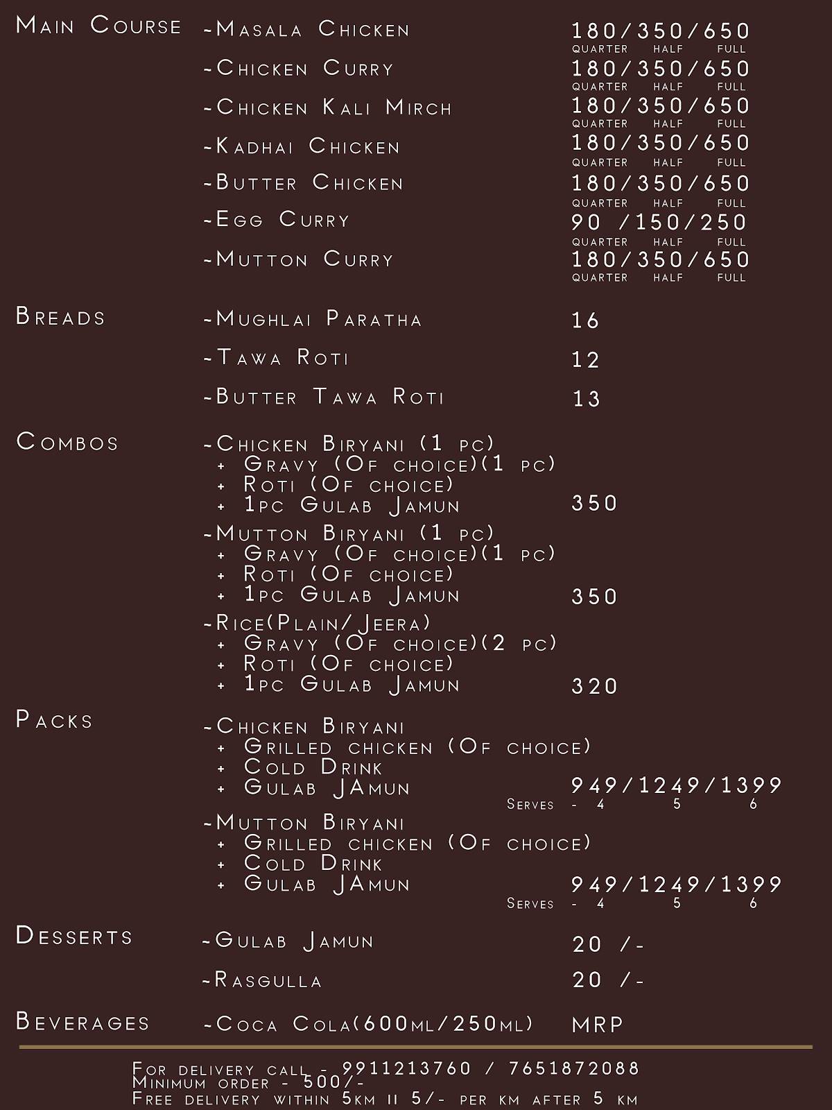 Darbar Biryani menu