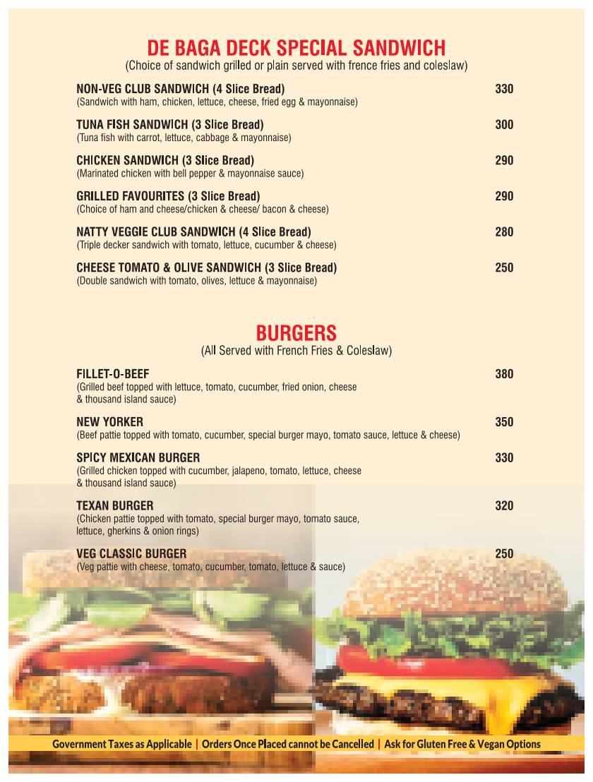 De Baga Deck Restaurant & Bar menu