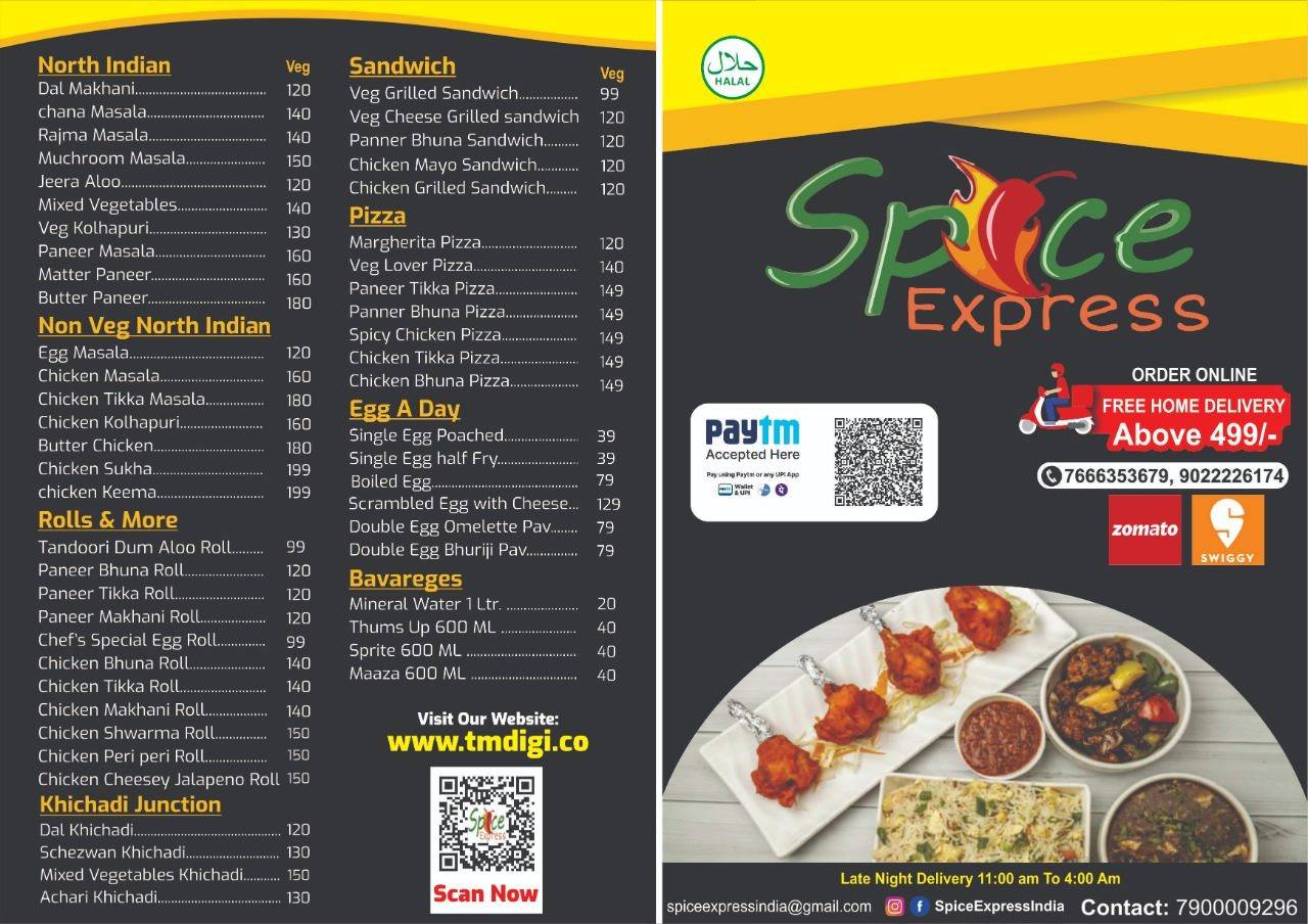 Spice Express menu