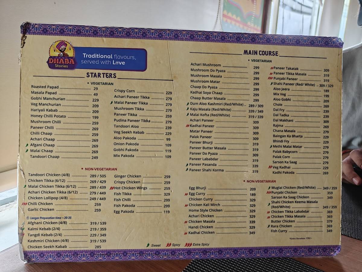 Dhaba Stories HSR menu