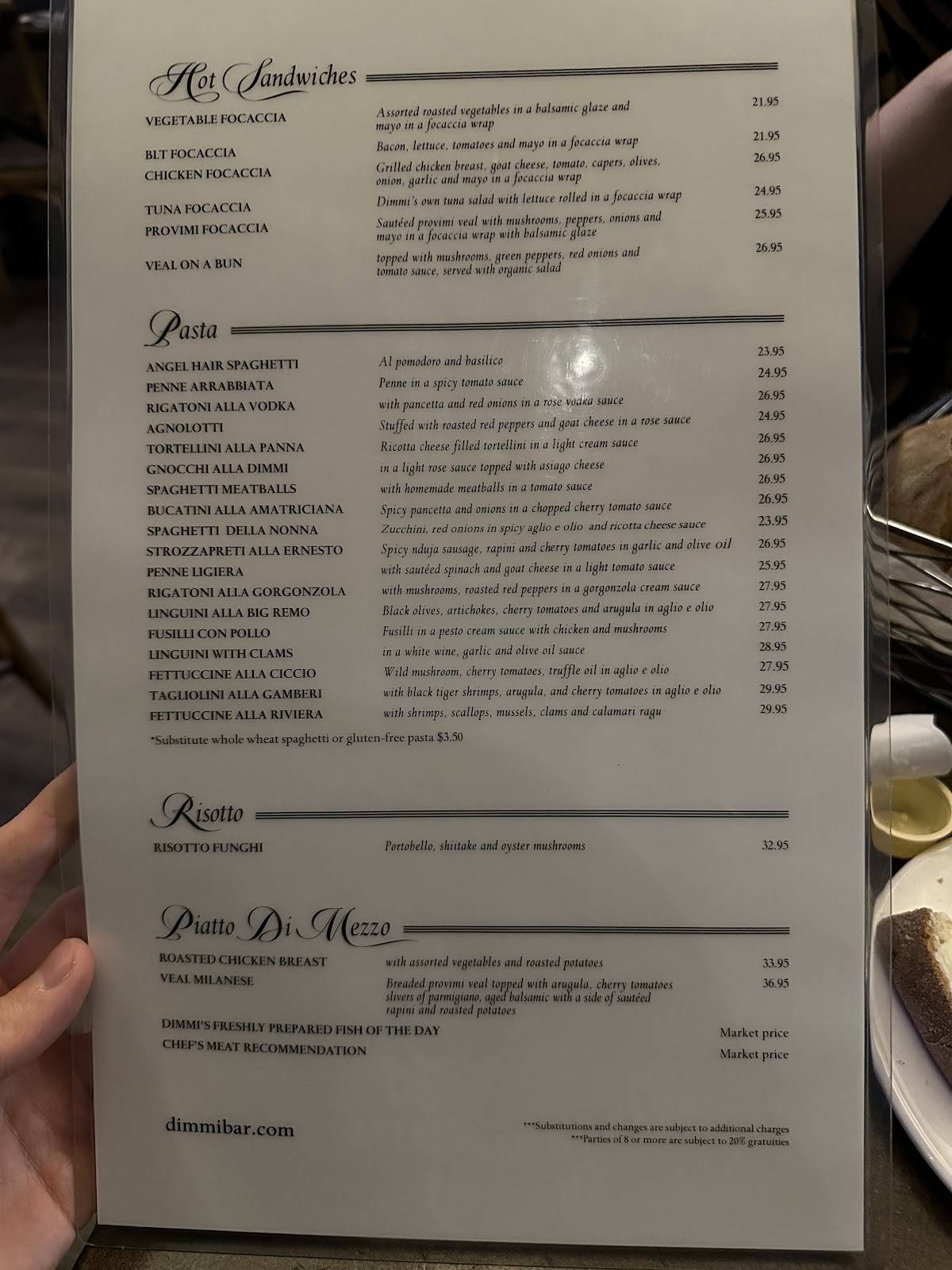 Menu de Dimmi Bar & Trattoria