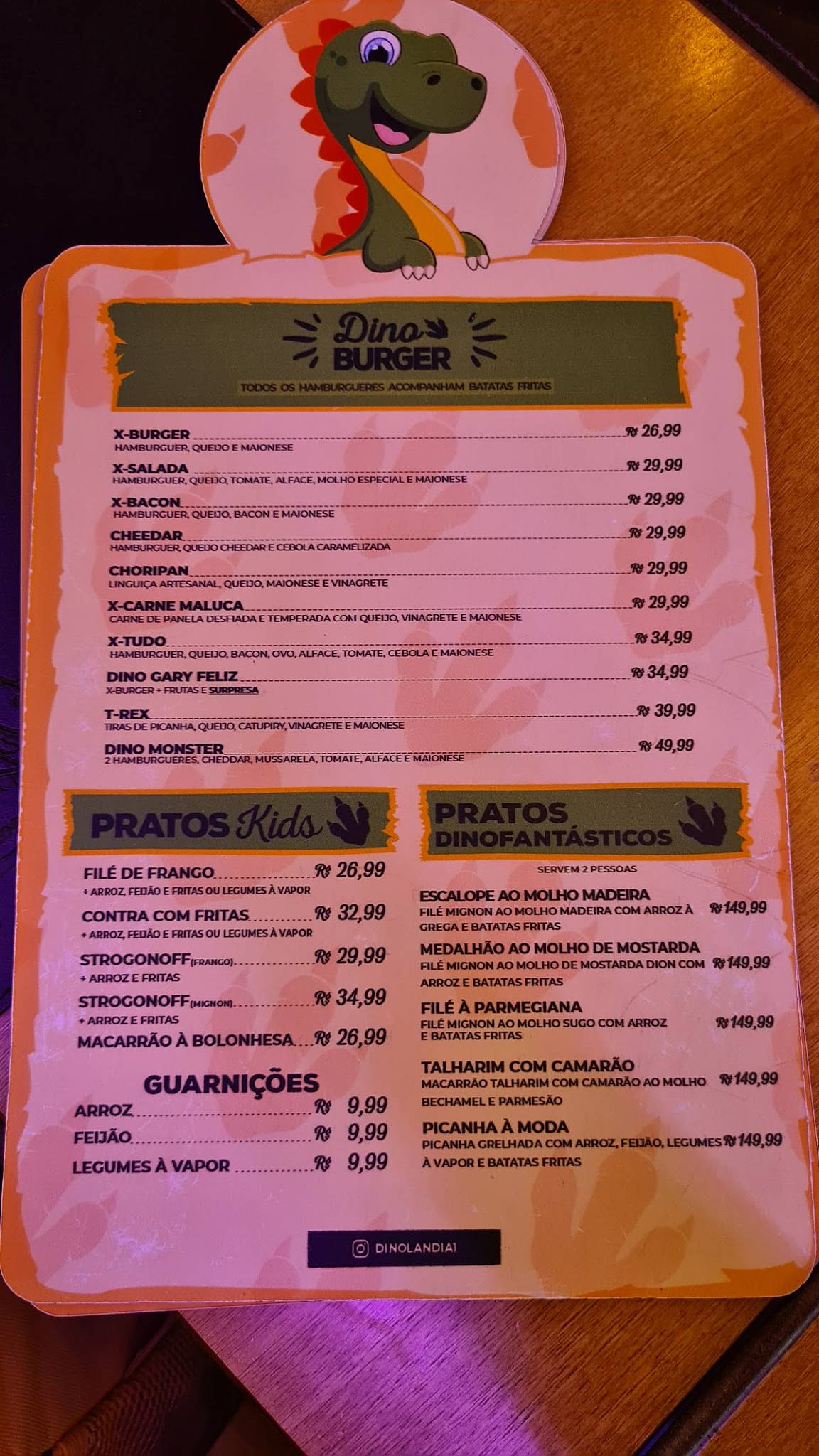 Dinolandia - O mundo dos Dinossauros cardápio