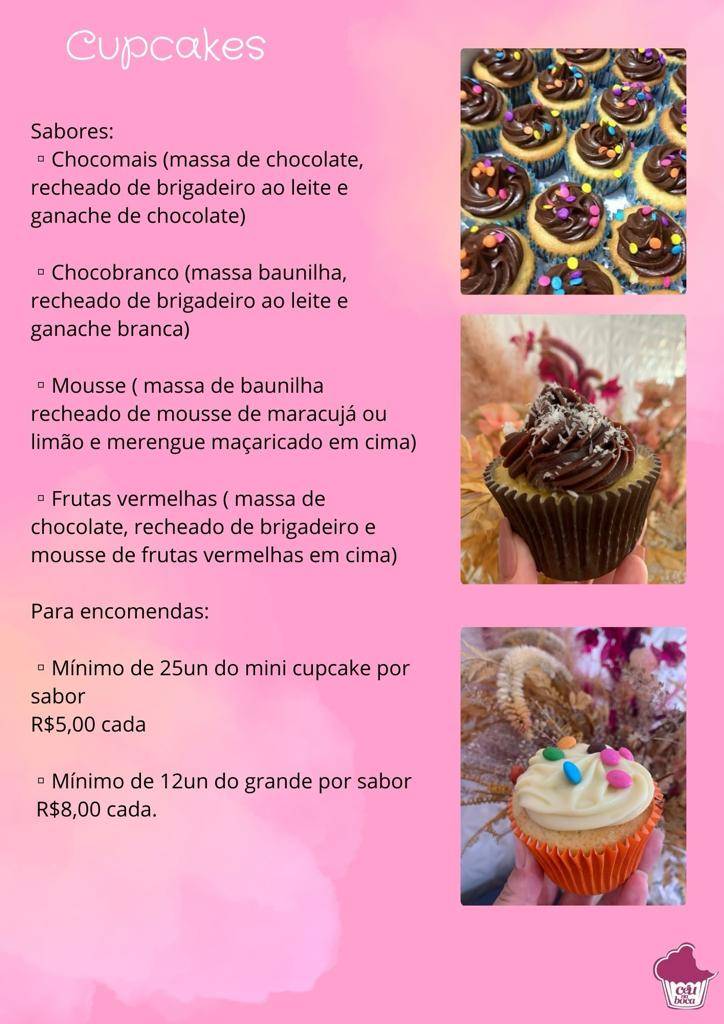 Doces e Bolos Ateliê Céu na Boca Itaúna cardápio