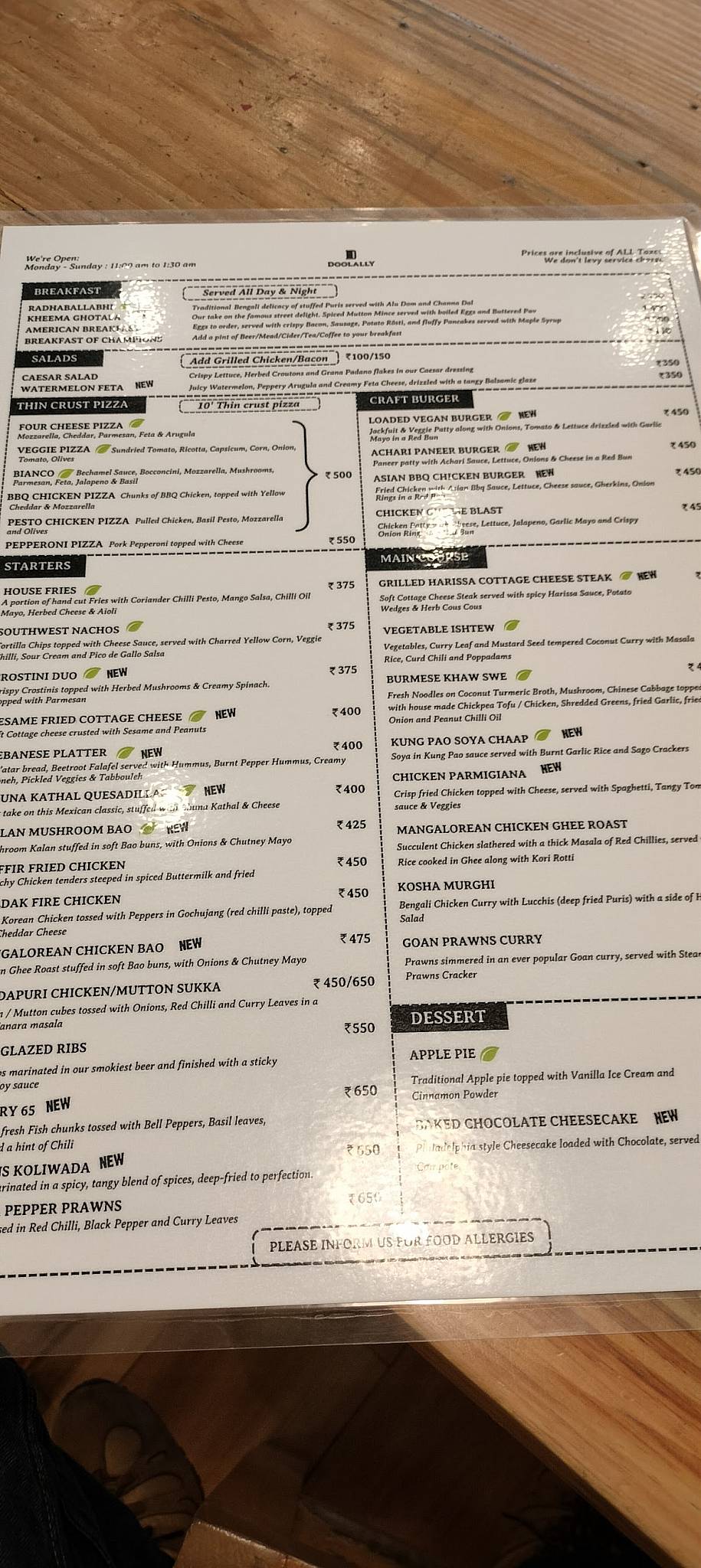 Doolally Taproom - Koregaon Park menu
