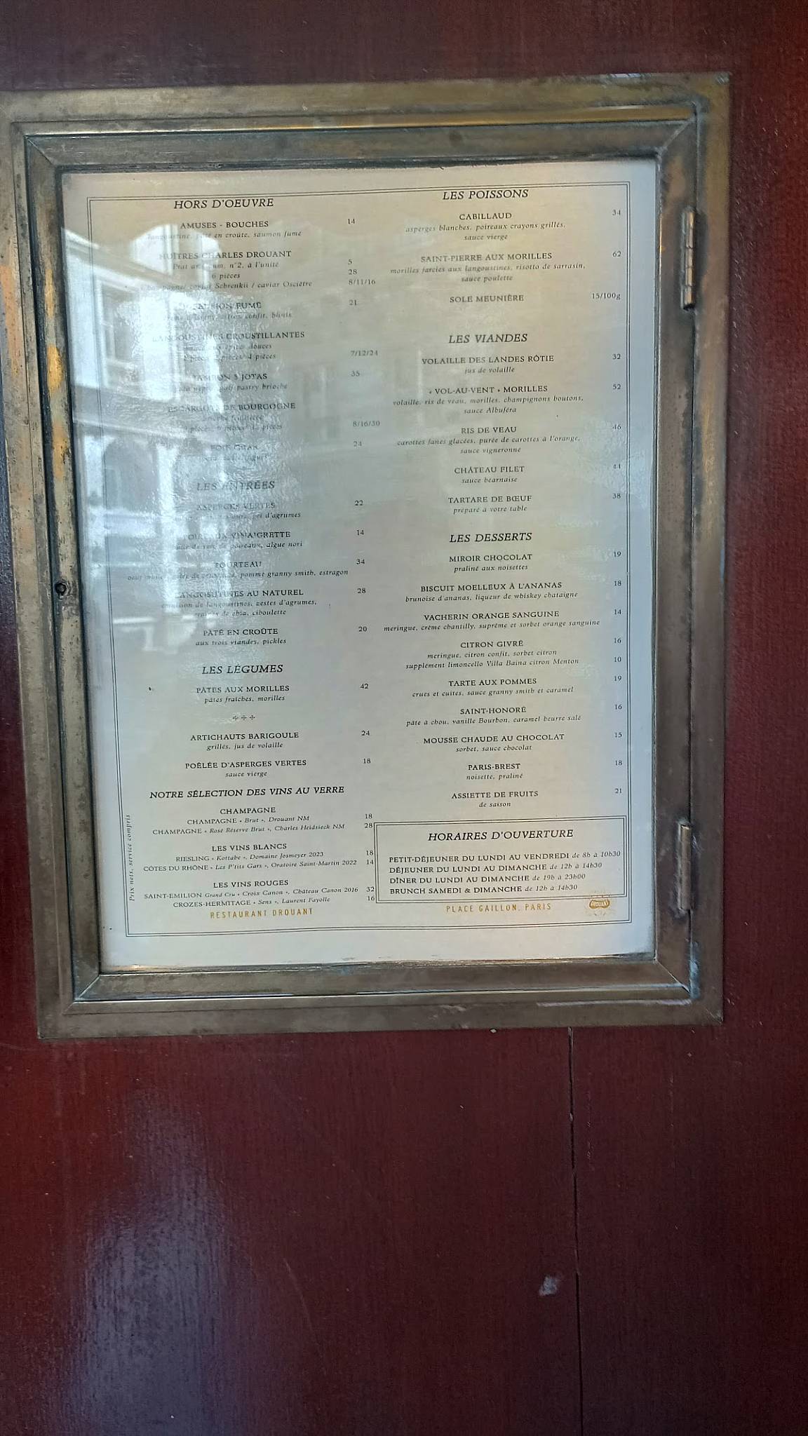 Menu de Restaurant Drouant