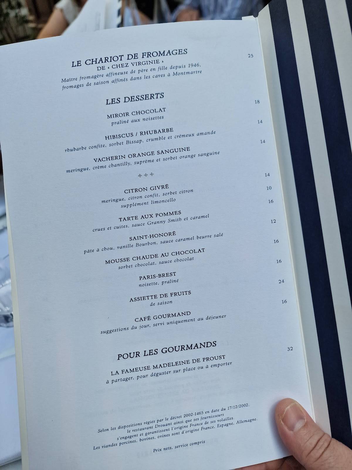 Menu de Restaurant Drouant