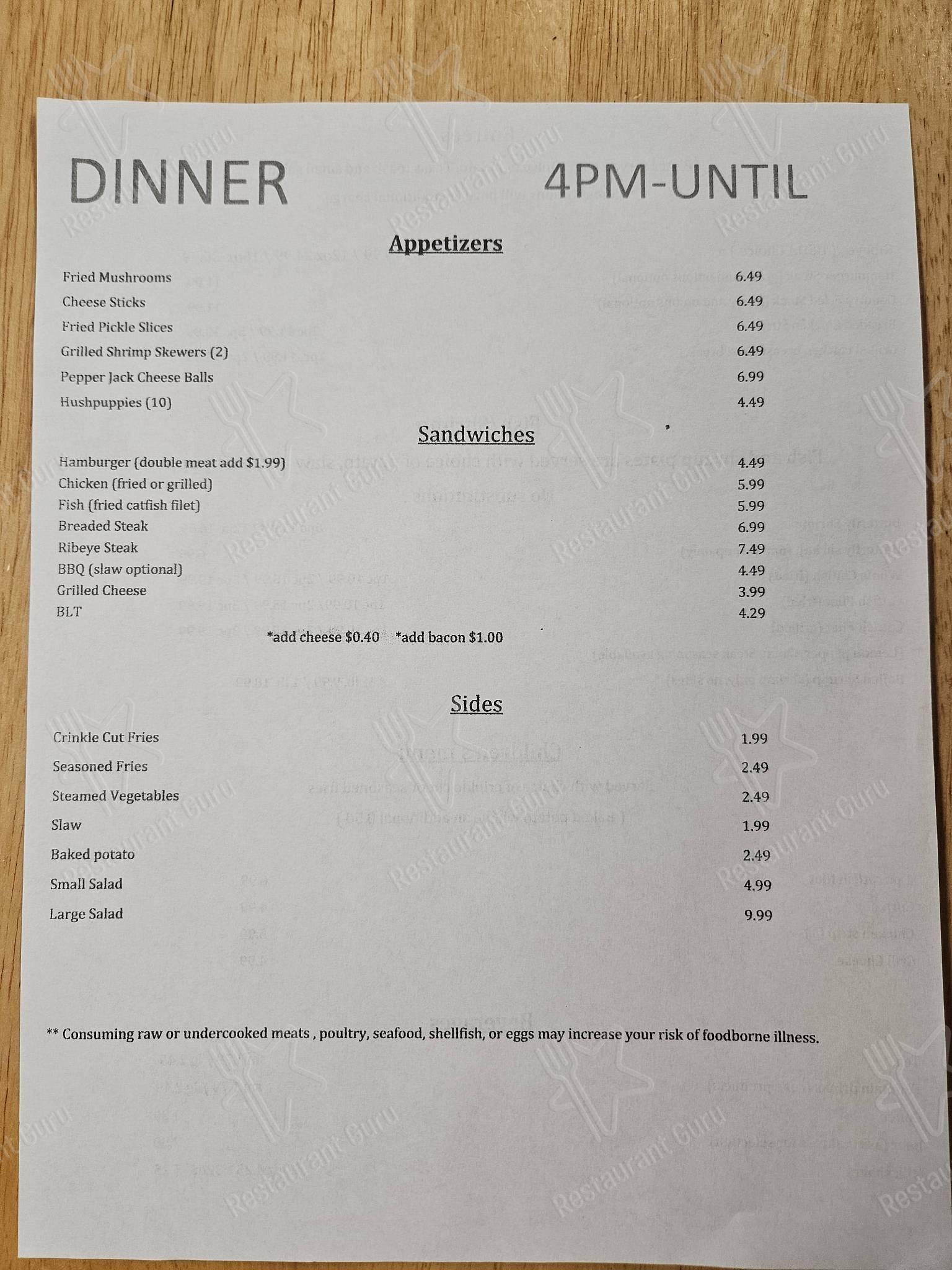 Menu at Dye's Good Eats restaurant, Nettleton
