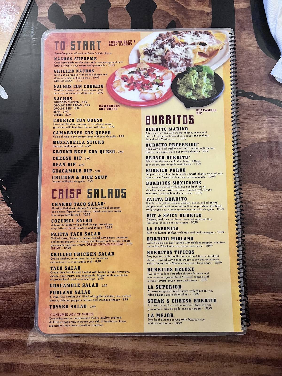 Menu at El Bronco West restaurant, Richmond