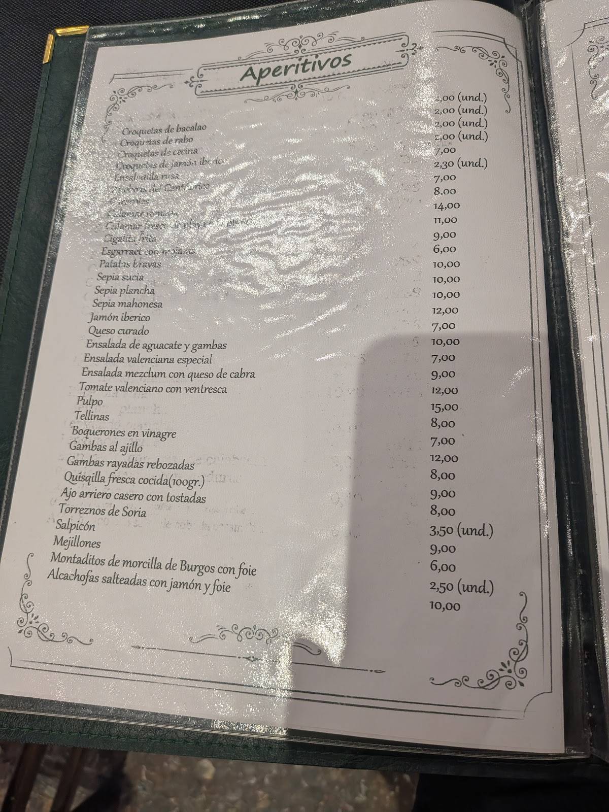 Carta de Restaurant El Pi, Nàquera, A Torres
