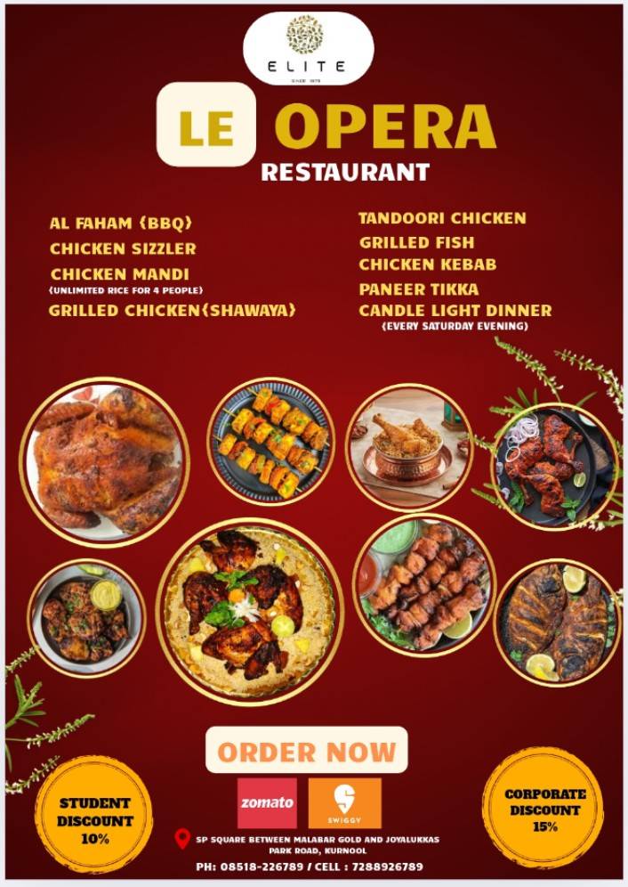 Elite Le Opera Multi Cuisine Restaurant menu