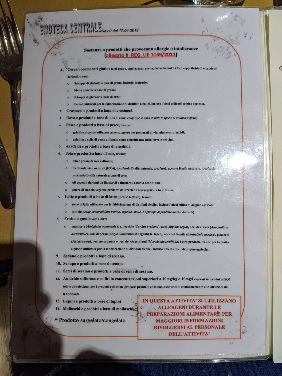 Menu di Enoteca Centrale Teramo 