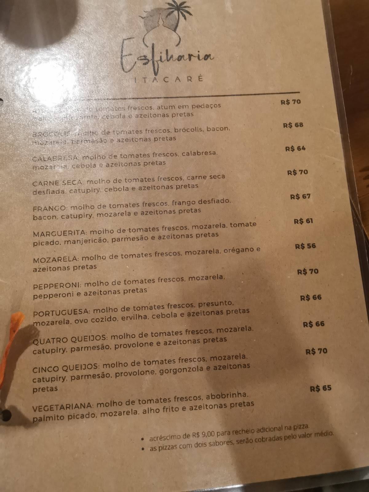 Esfiharia Itacaré cardápio