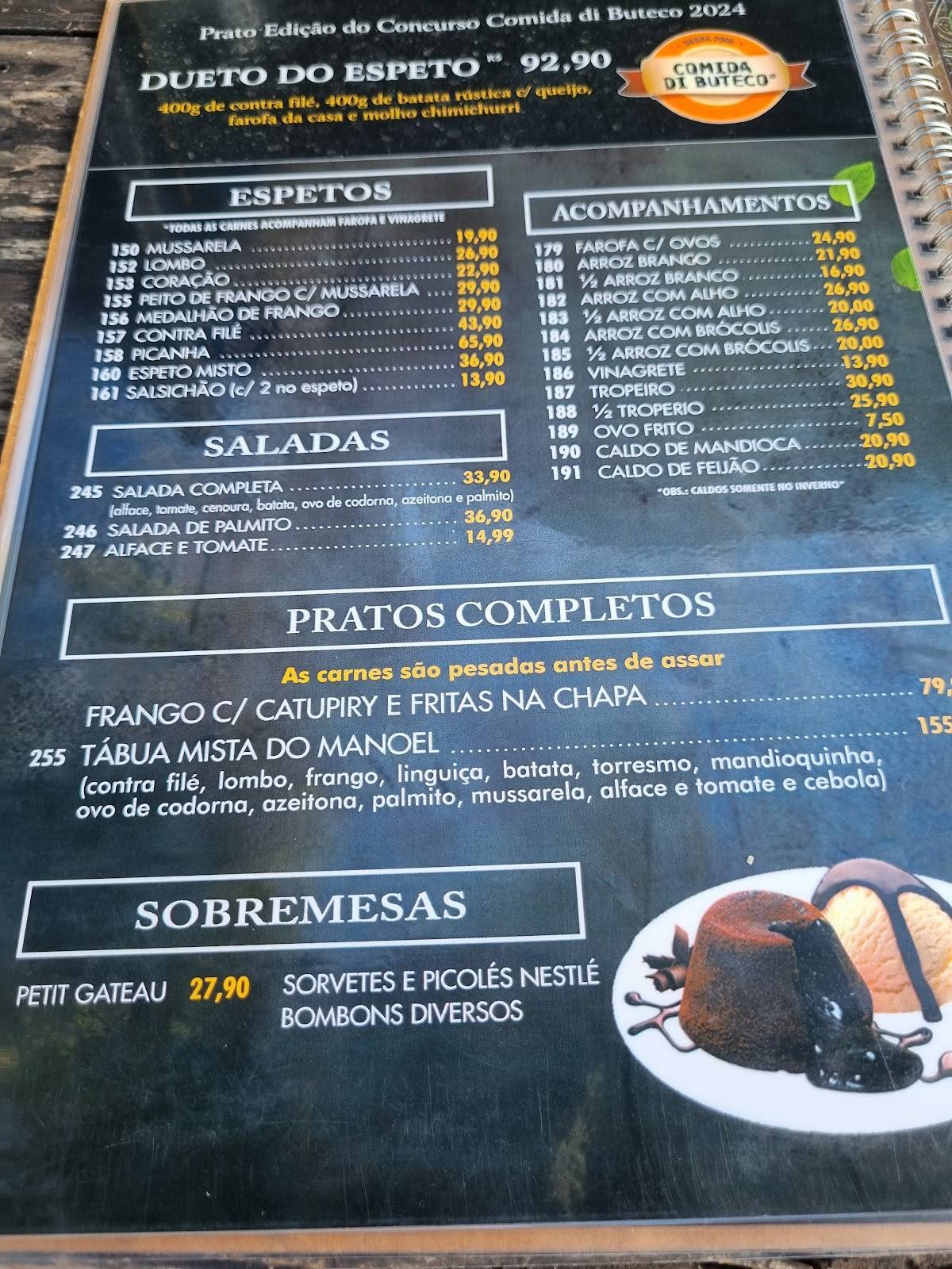 Espeto Castelo cardápio