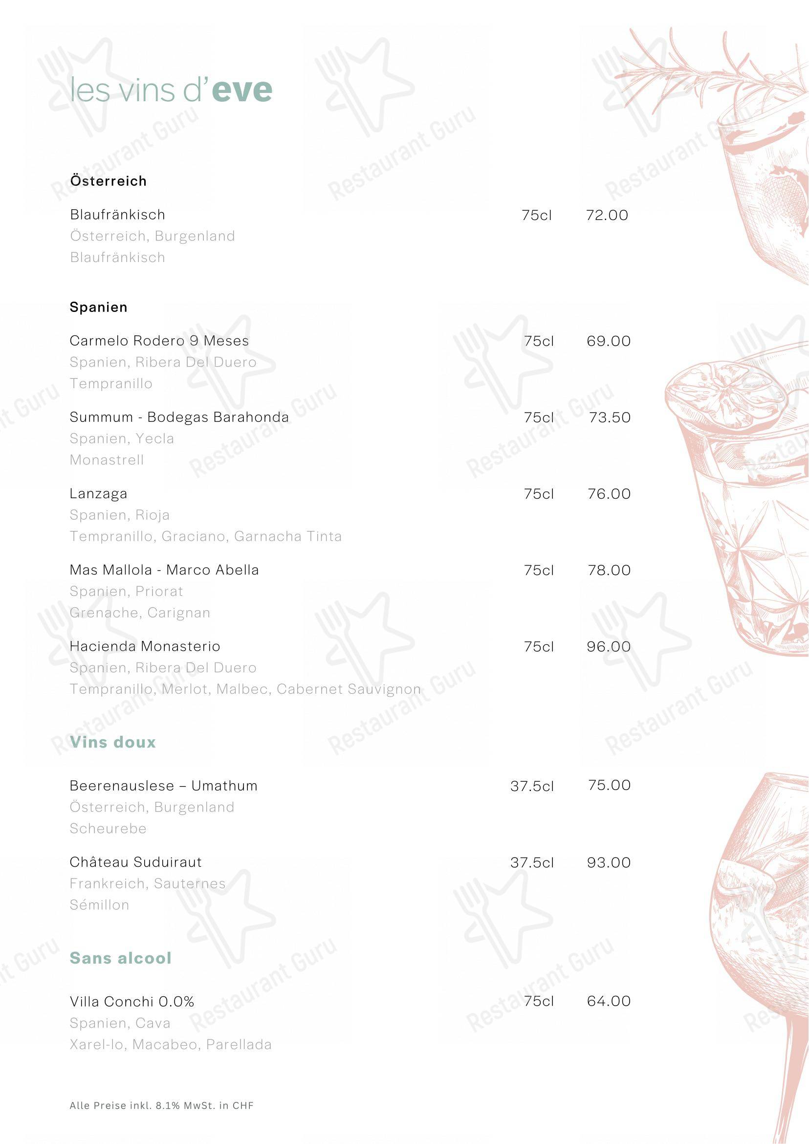 Menu per Eve's Kitchen in Schlieren