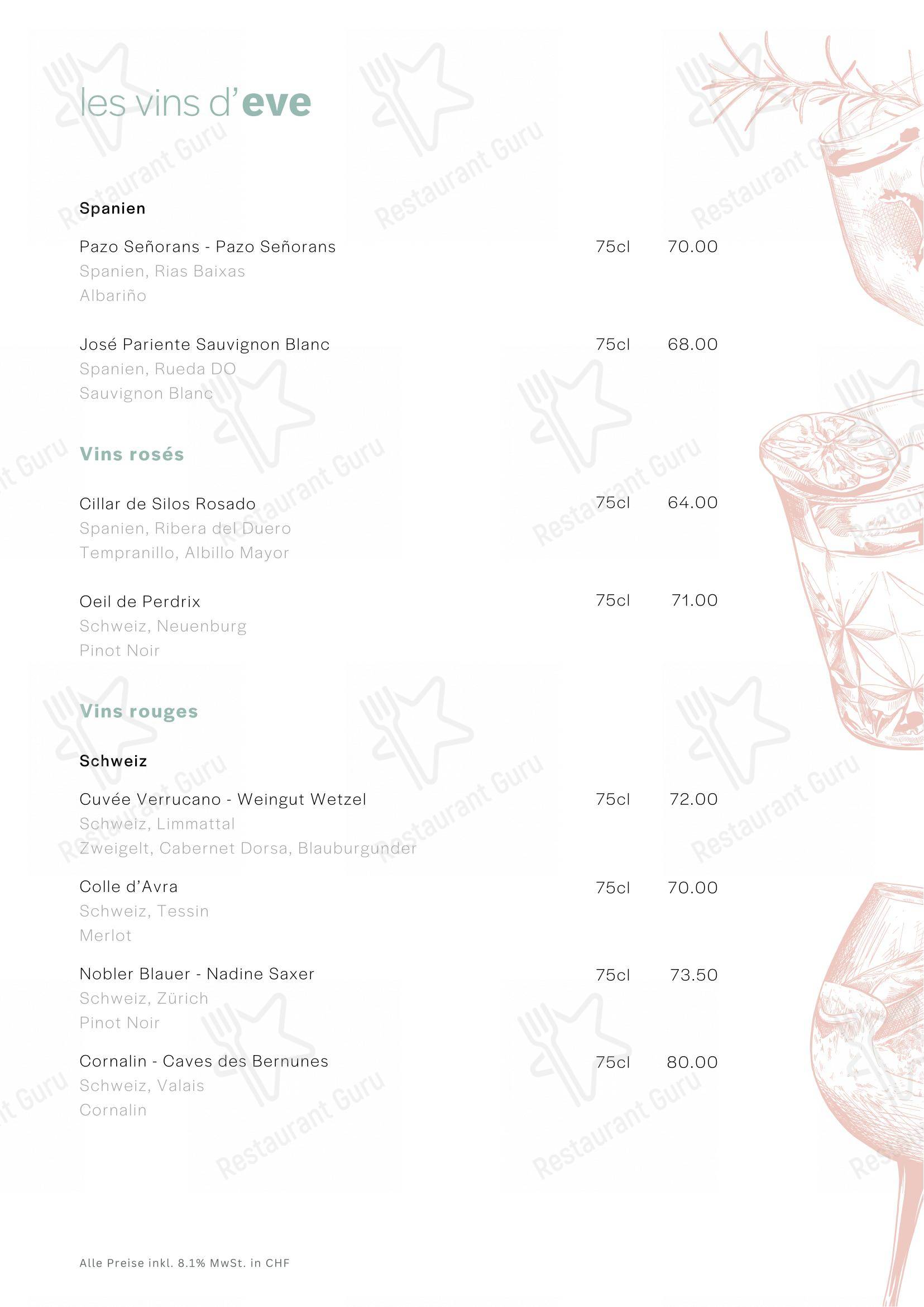 Menu per Eve's Kitchen ristorante