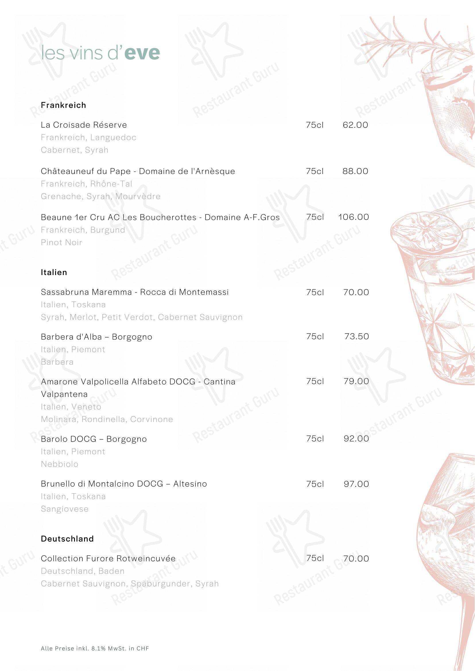 Menu per Eve's Kitchen ristorante