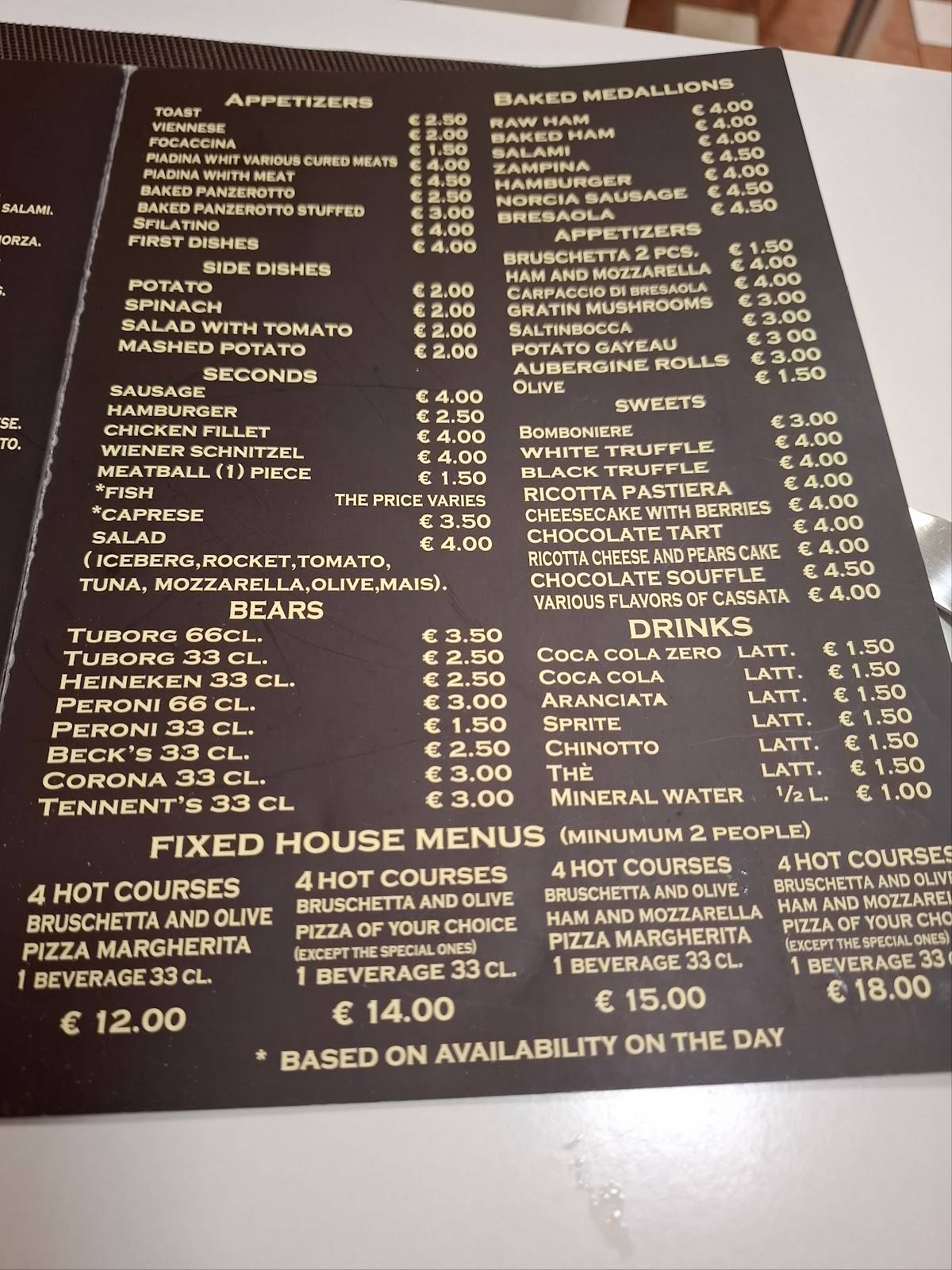 Menu di Fantasy Pizza 
