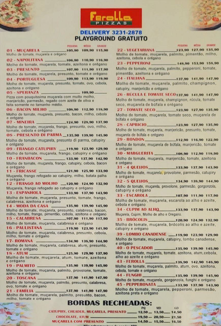 Ferolla Pizzas cardápio