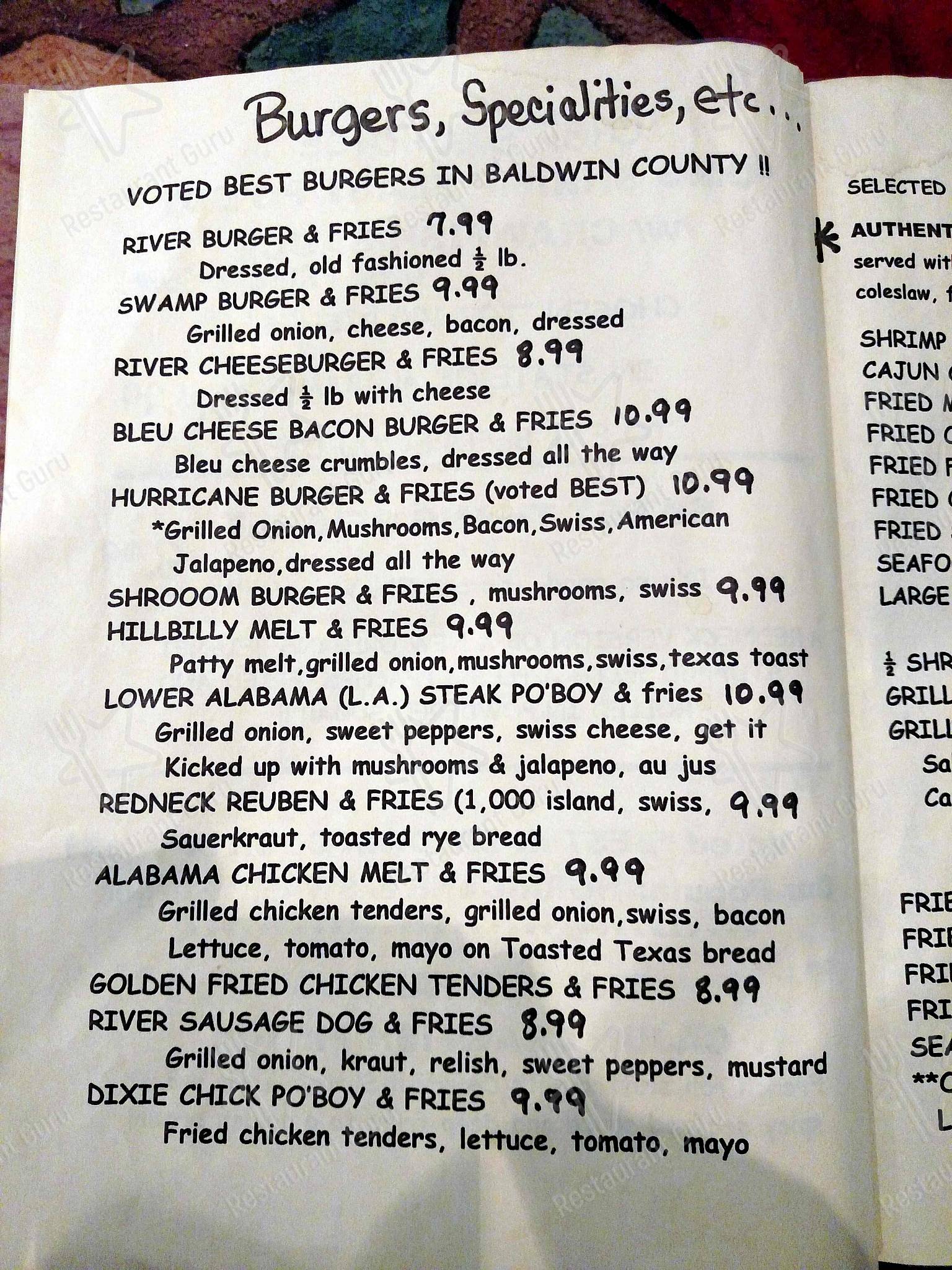 Fish River Grill menu