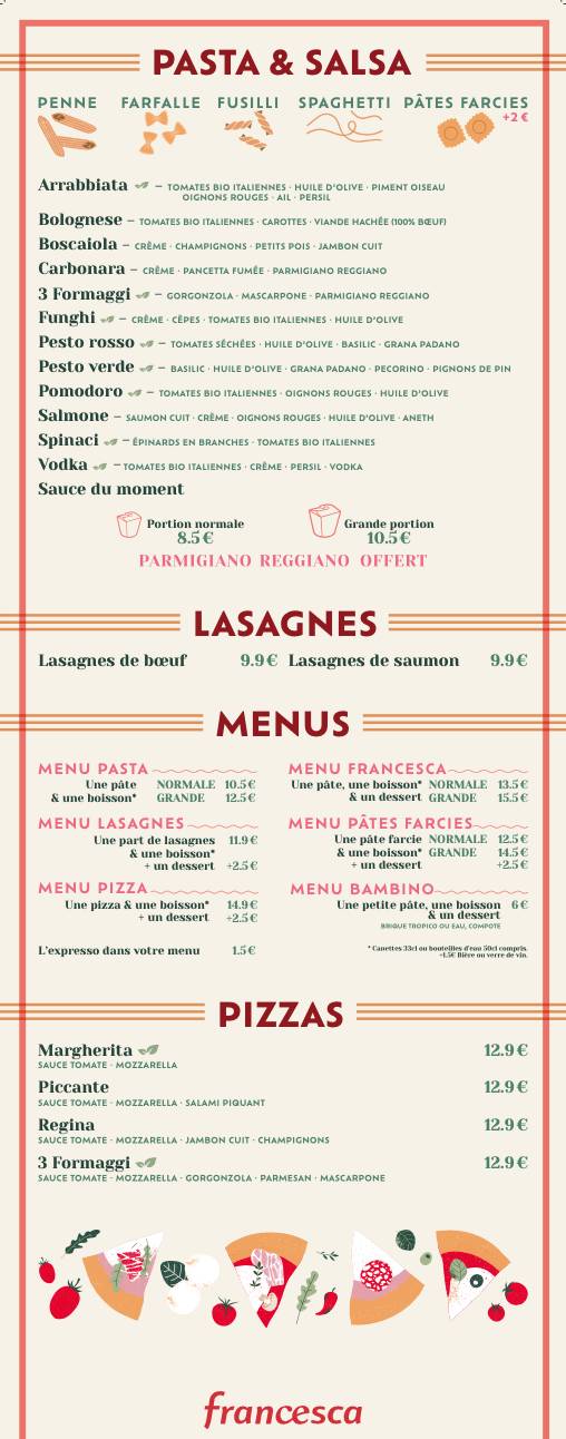 Menu de Restaurant Francesca Houssen