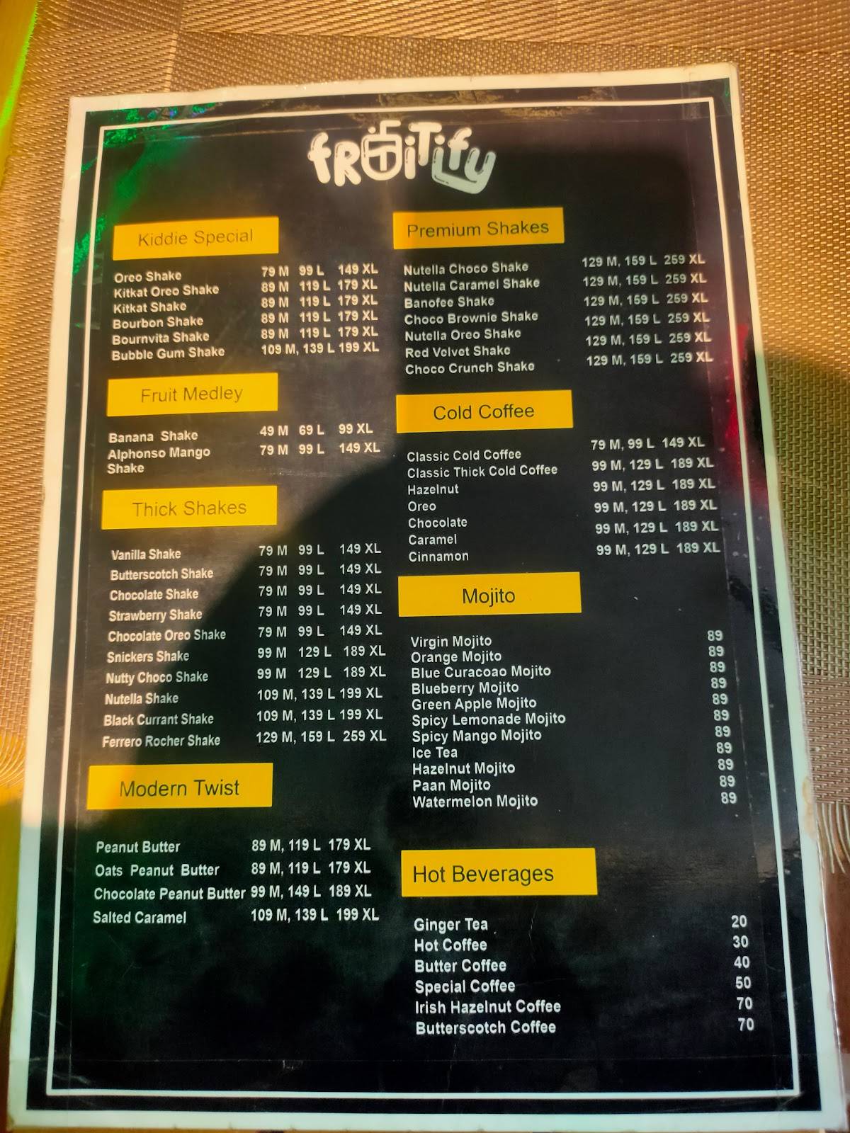 Fruitify menu