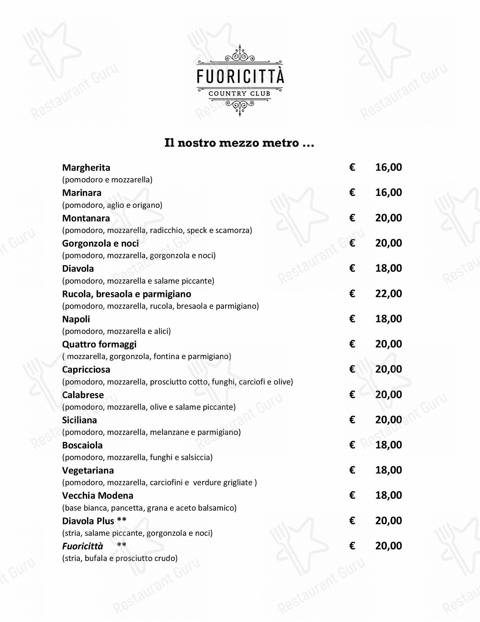 FUORICITTÀ - COUNTRY CLUB in Marzaglia - 菜单