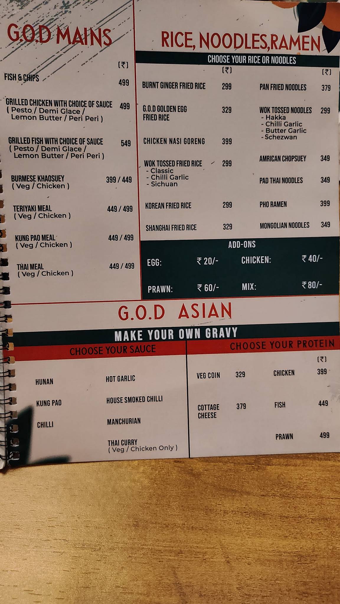 Garden of Dreams menu