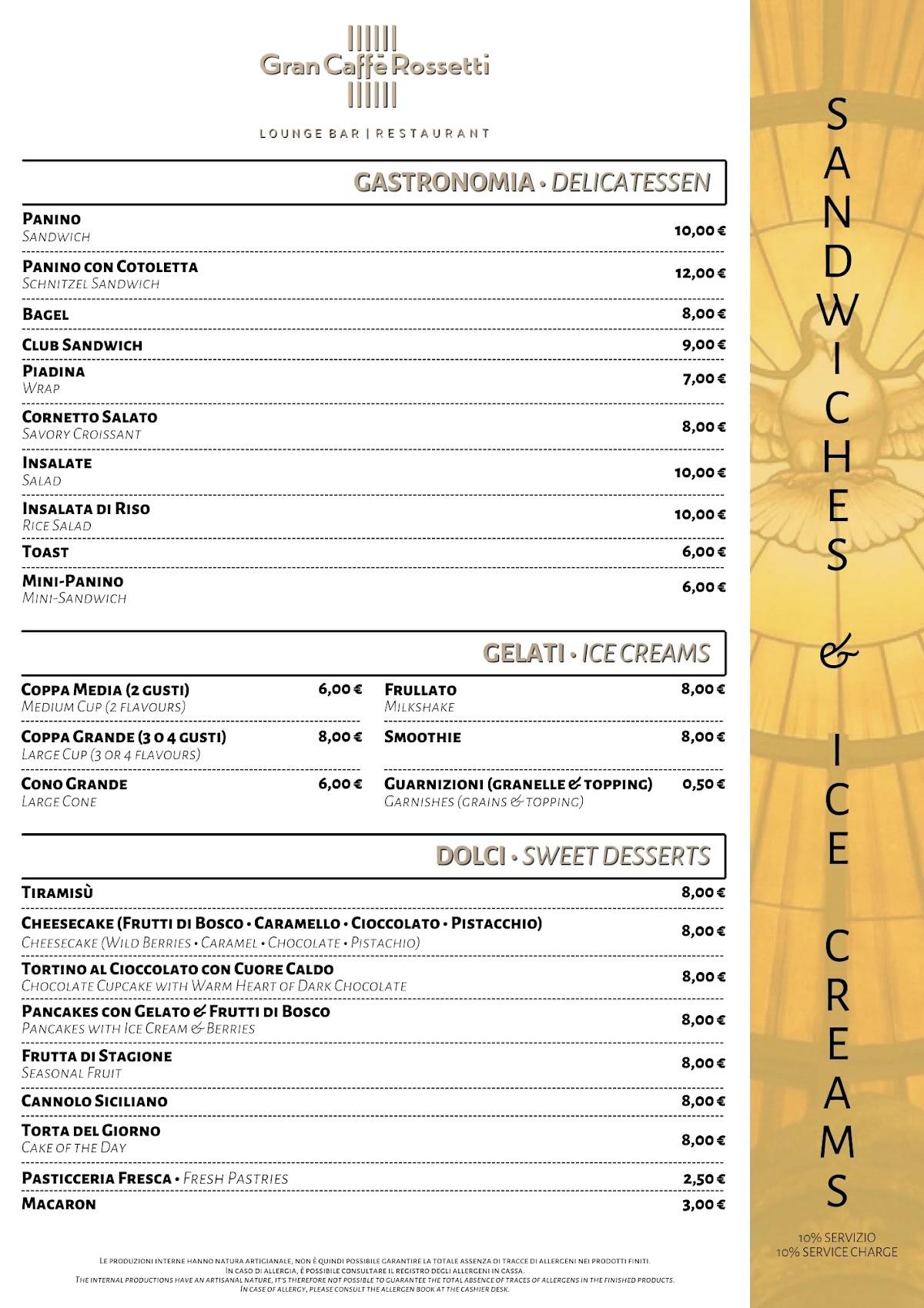 Menu di Gran Caffè Rossetti 
