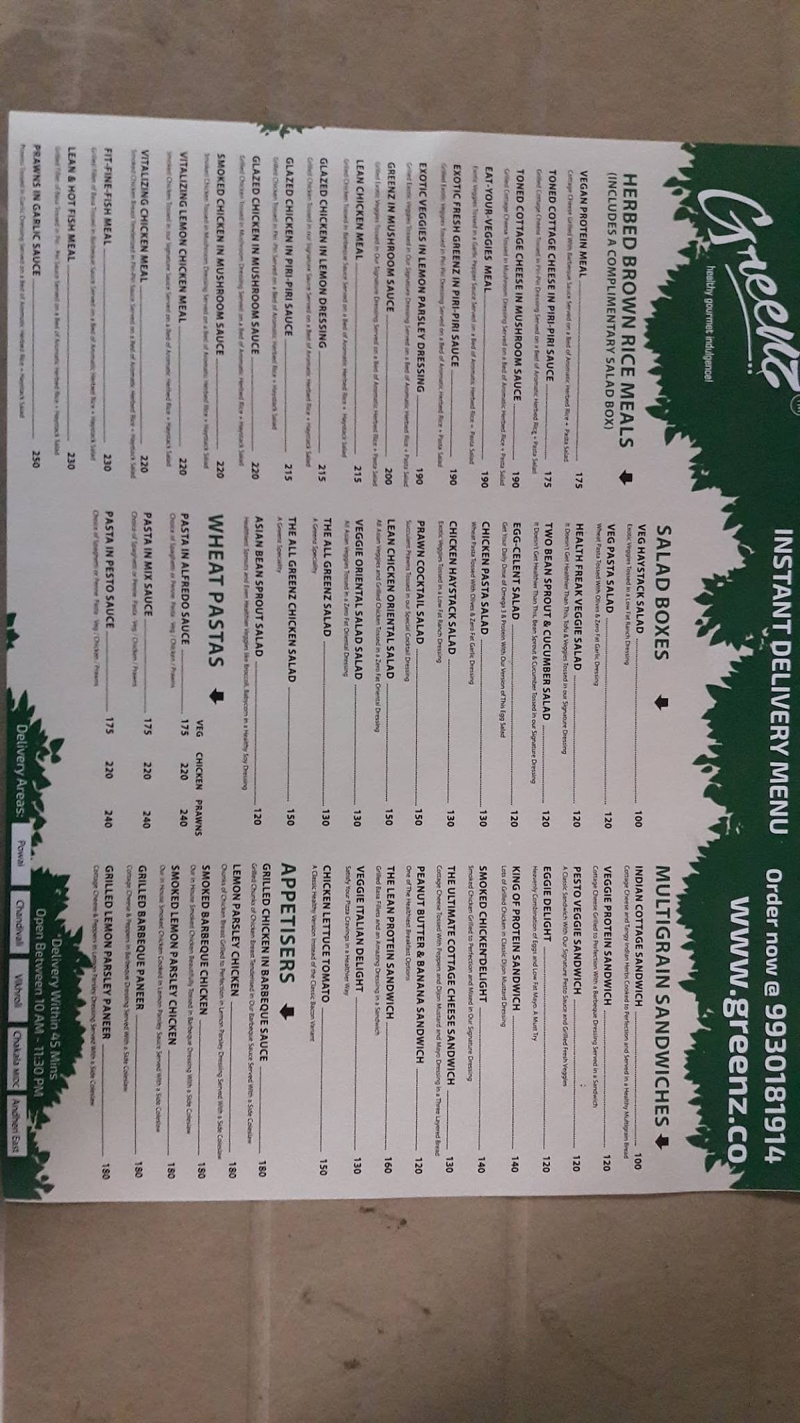 Greenzz-Meals & Salads menu
