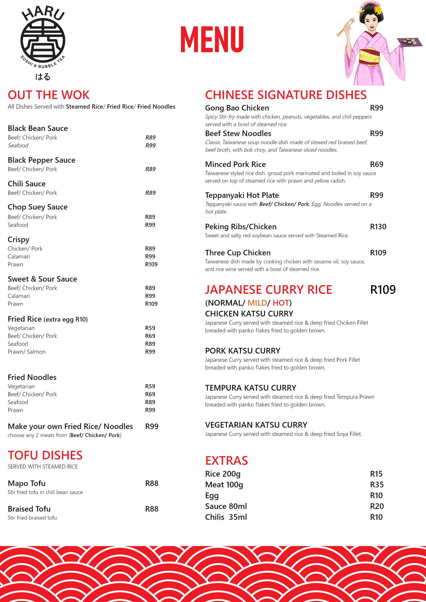 Menu at HARU Sushi & Bubble Tea Preller restaurant, Bloemfontein