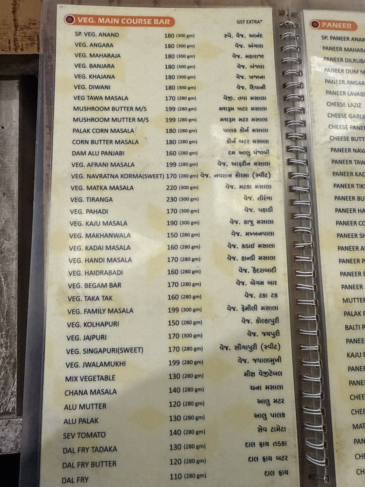 ANAND RESTAURANT menu
