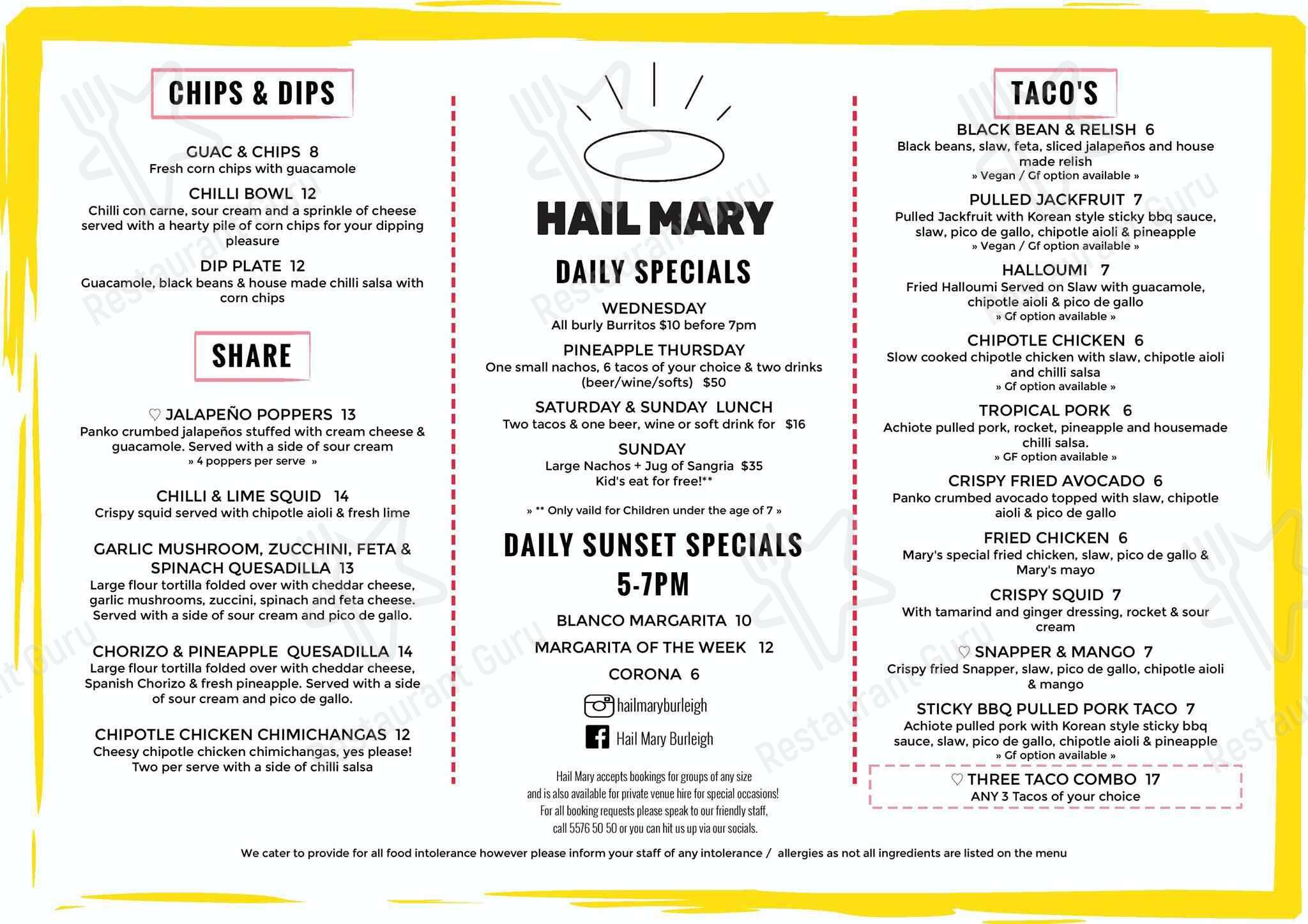 Hail Mary menu