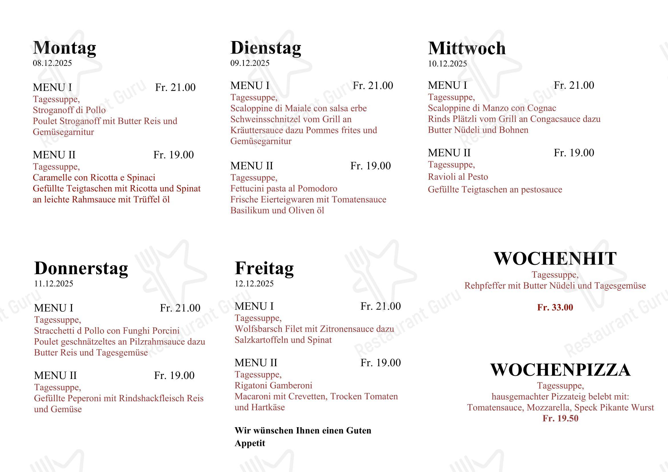 Restaurant Hirschen in Lyss - 菜单