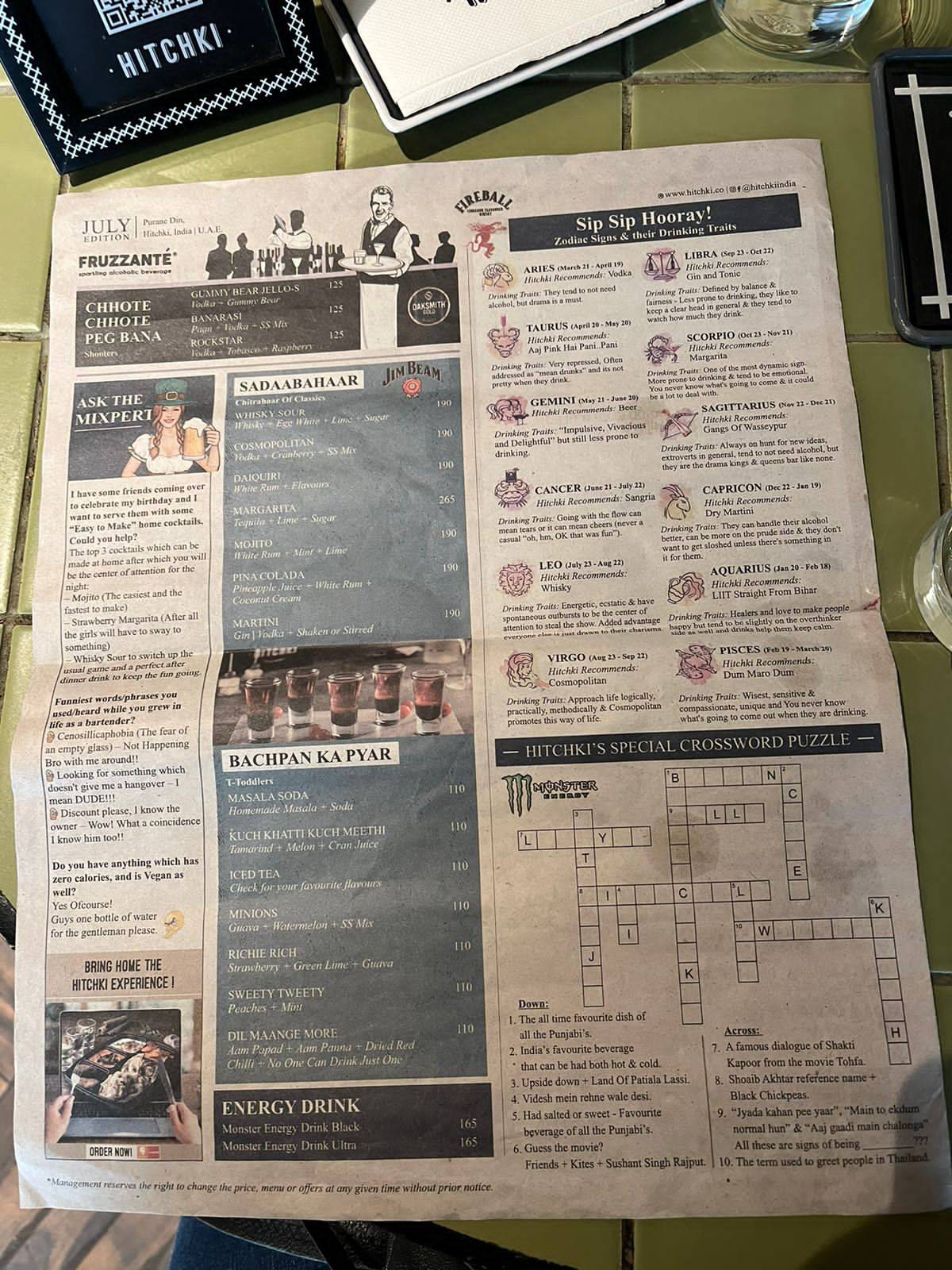 Hitchki Phoenix Palladium, Lower Parel menu