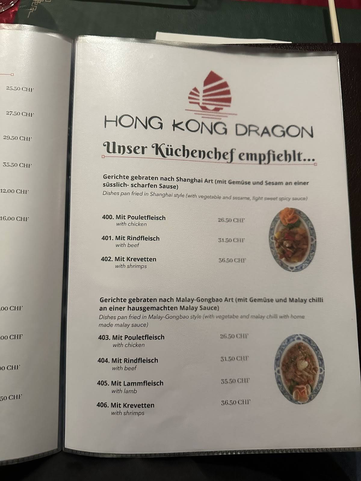 Menu di Hong Kong Dragon 