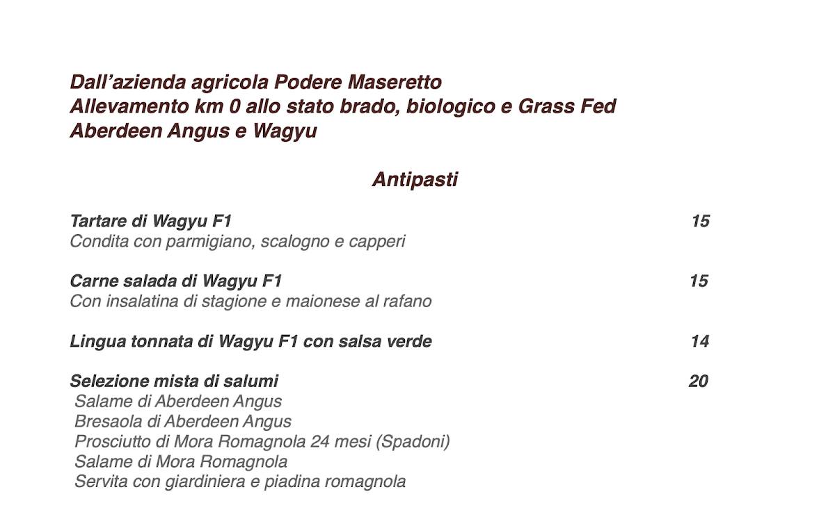 Menu di Hostaria Martinelle 